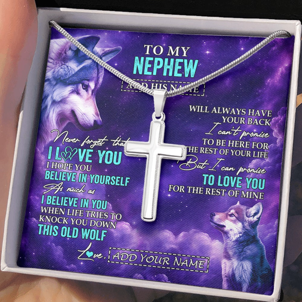 Stainless Cross Necklace Stainless Steel | 2 | Personalized To My Nephew Necklace From Aunt Uncle Wolf Never Forget I Love You Nephew Birthday Gifts Graduation Christmas Custom Gift Box Message Card Shirt & Hoodie | https://siriusteestore.