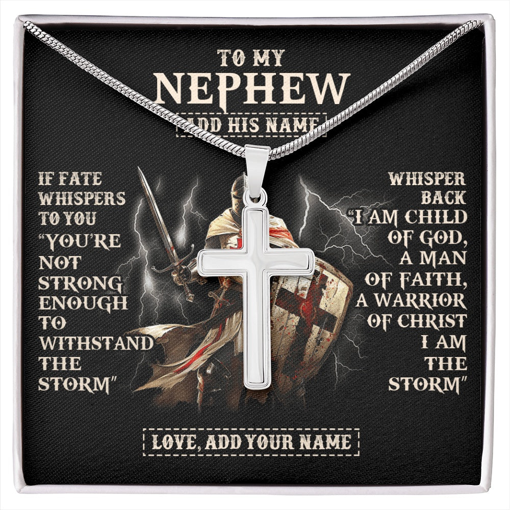 Stainless Cross Necklace Stainless Steel | 1 | Personalized To My Nephew Necklace From Uncle Aunt For Men Warrior Knight Templar I Am The Storm Nephew Birthday Christmas Gift Box Message Card | https://siriusteestore.