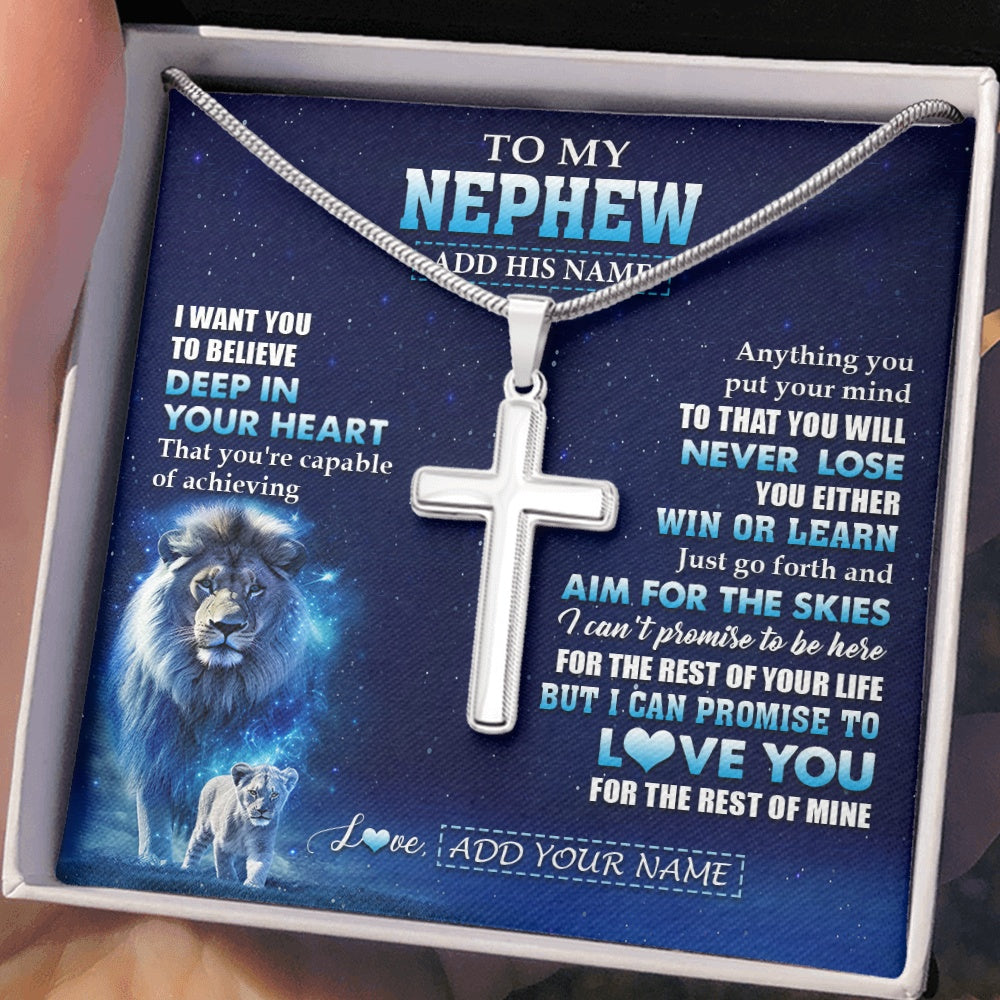 Stainless Cross Necklace Stainless Steel | 2 | Personalized To My Nephew Necklace From Uncle Believe Your Heart Nephew Gift Birthday Graduation Christmas Customized Gift Box Message Card | siriusteestore.myshopify