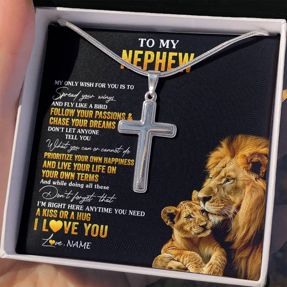 Stainless Cross Necklace Stainless Steel | 2 | Personalized To My Nephew Necklace From Uncle Lion My Only Wish For You Nephew Birthday Graduation Christmas Customized Gift Box Message Card | siriusteestore