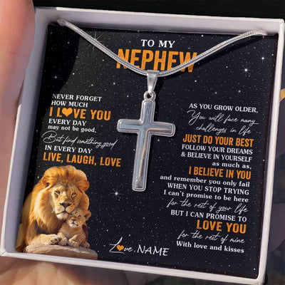 Stainless Cross Necklace Stainless Steel | 2 | Personalized To My Nephew Necklace From Uncle Live Laugh Love Lion Nephew Birthday Gifts Positive Graduation Christmas Customized Gift Box Message Card | siriusteestore