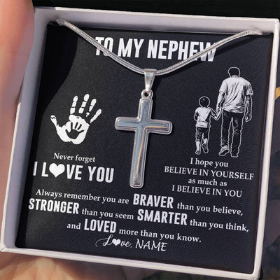 Stainless Cross Necklace Stainless Steel | 2 | Personalized To My Nephew Necklace From Uncle Never Forget I Love You Nephew Birthday Gifts Christmas New Year Graduation Customized Gift Box Message Card | siriusteestore