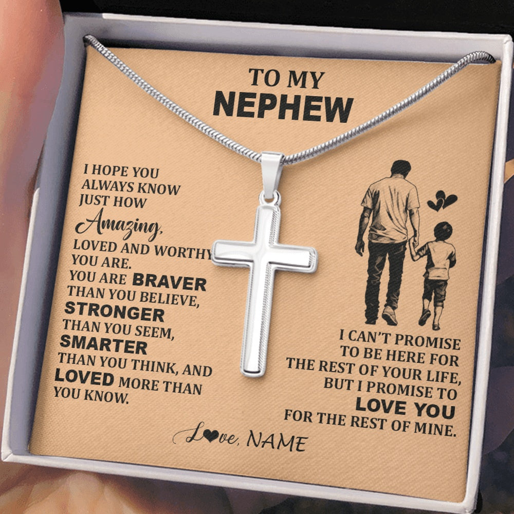 Stainless Cross Necklace Stainless Steel | 2 | Personalized To My Nephew Necklace From Uncle Promise To Love You Nephew Birthday Valentines Graduation Christmas Customized Gift Box Message Card | https://siriusteestore.