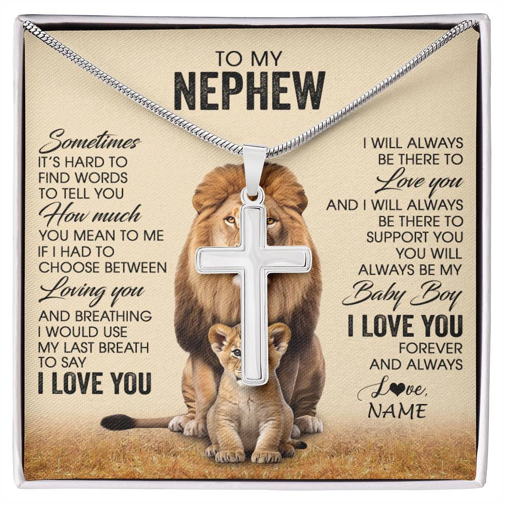 Stainless Cross Necklace Stainless Steel | 1 | Personalized To My Nephew Necklace From Uncle Sometimes It's Hard Lion Nephew Gift Birthday Jewelry Graduation Christmas Customized Gift Box Message Card | siriusteestore