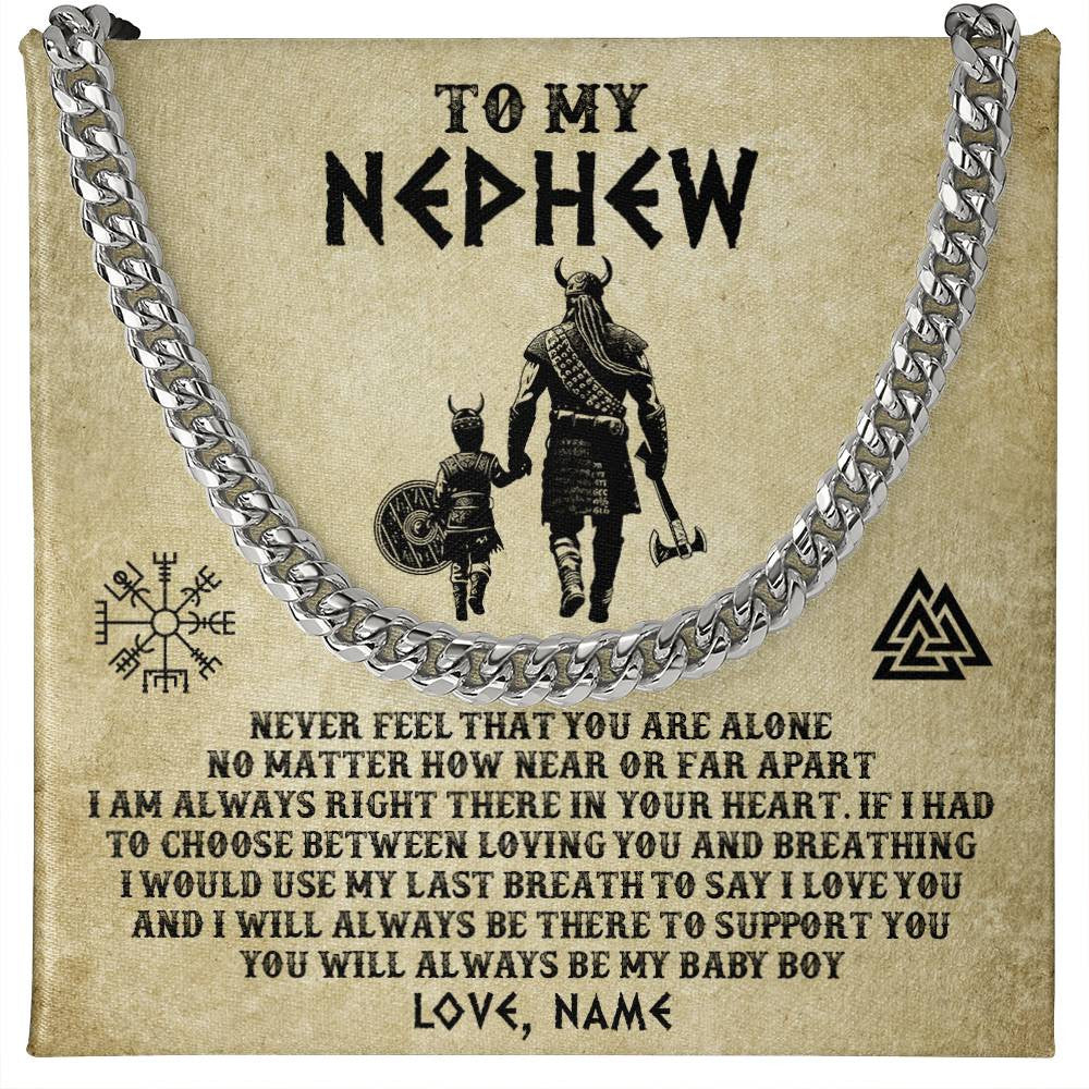 Cuban Link Chain Necklace Stainless Steel | 1 | Personalized To My Nephew Necklace From Uncle Viking Never Feel That You Are Alone Viking Nephew Birthday Gifts Christmas Customized Gift Box Message Card | siriusteestore