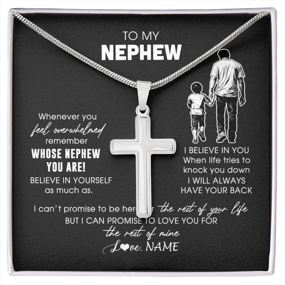 Stainless Cross Necklace Stainless Steel | 1 | Personalized To My Nephew Necklace From Uncle Whenever You Feel Overwhelmed Nephew Pendant Jewelry Birthday Christmas Customized Gift Box Message Card | siriusteestore