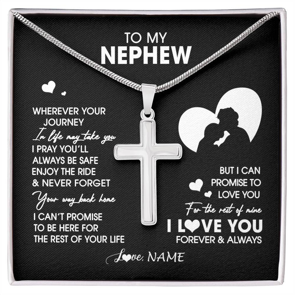 Stainless Cross Necklace Stainless Steel | 1 | Personalized To My Nephew Necklace From Uncle Wherever Your Journey Nephew Birthday Gifts Jewelry  Graduation Christmas Customized Gift Box Message Card | siriusteestore