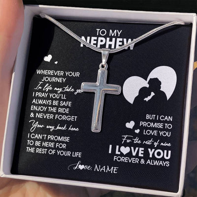 Stainless Cross Necklace Stainless Steel | 2 | Personalized To My Nephew Necklace From Uncle Wherever Your Journey Nephew Birthday Gifts Jewelry  Graduation Christmas Customized Gift Box Message Card | siriusteestore