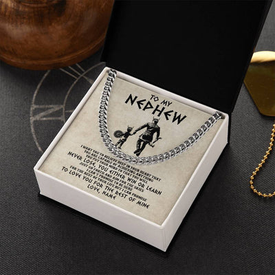 Cuban Link Chain Necklace Stainless Steel | 2 | Personalized To My Nephew Necklace From Uncle You Will Never Lose Viking Nephew Birthday Graduation Thanksgiving Christmas Customized Gift Box Message Card | siriusteestore