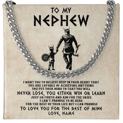Cuban Link Chain Necklace Stainless Steel | 1 | Personalized To My Nephew Necklace From Uncle You Will Never Lose Viking Nephew Birthday Graduation Thanksgiving Christmas Customized Gift Box Message Card | siriusteestore