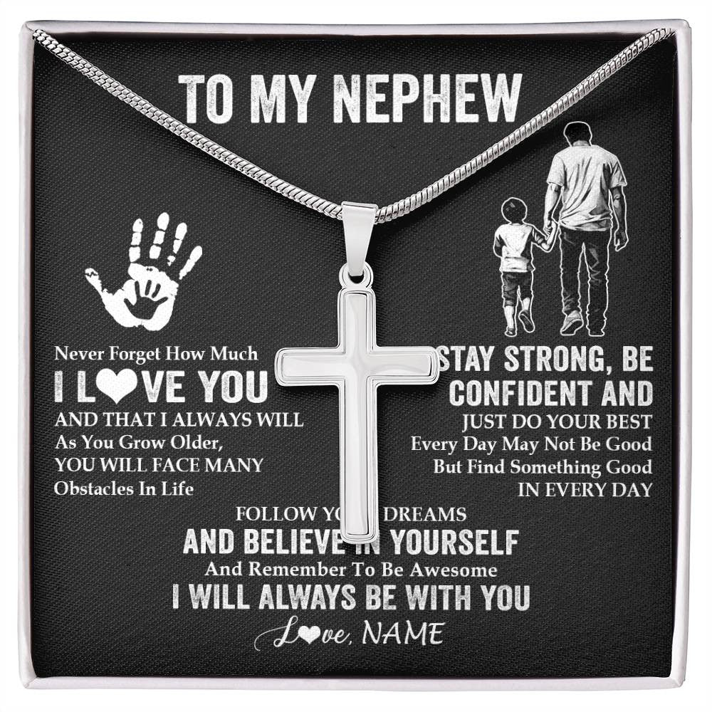 Stainless Cross Necklace Stainless Steel | 1 | Personalized To My Nephew Necklace I Love You Forever From Uncle Nephew Birthday Gifts Christmas Thanksgiving Graduation Customized Gift Box Message Card | siriusteestore