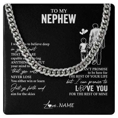 Cuban Link Chain Necklace Stainless Steel | 1 | Personalized To My Nephew Necklace You Will Never Lose From Uncle Nephew Birthday Gifts Graduation Christmas Customized Gift Box Message Card | siriusteestore