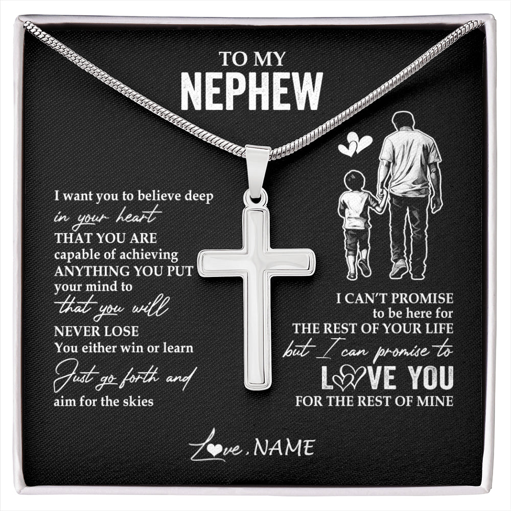 Stainless Cross Necklace Stainless Steel | 1 | Personalized To My Nephew Necklace You Will Never Lose From Uncle Nephew Birthday Gifts Graduation Christmas Customized Gift Box Message Card | siriusteestore