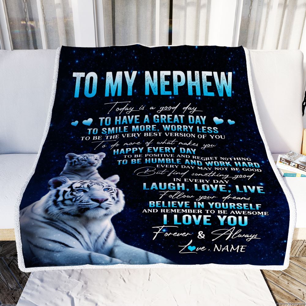 Personalized To My Nephew Tiger Blanket From Aunt Uncle Today Is A Good Day Nephew Gifts Birthday Graduation Christmas Customized Bed Fleece Throw Blanket | siriusteestore