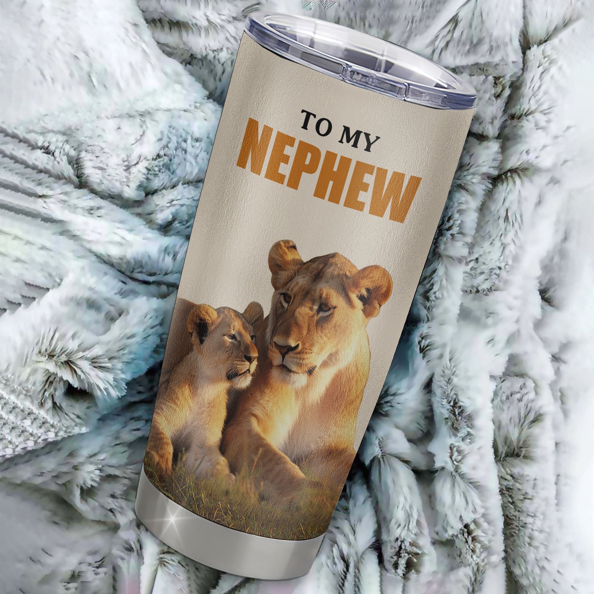 Personalized To My Nephew Tumbler Cup From Aunt Auntie Whenever You Fell Overwhelmed Lion Nephew Birthday Gifts Graduation Christmas Custom Travel Mug | siriusteestore