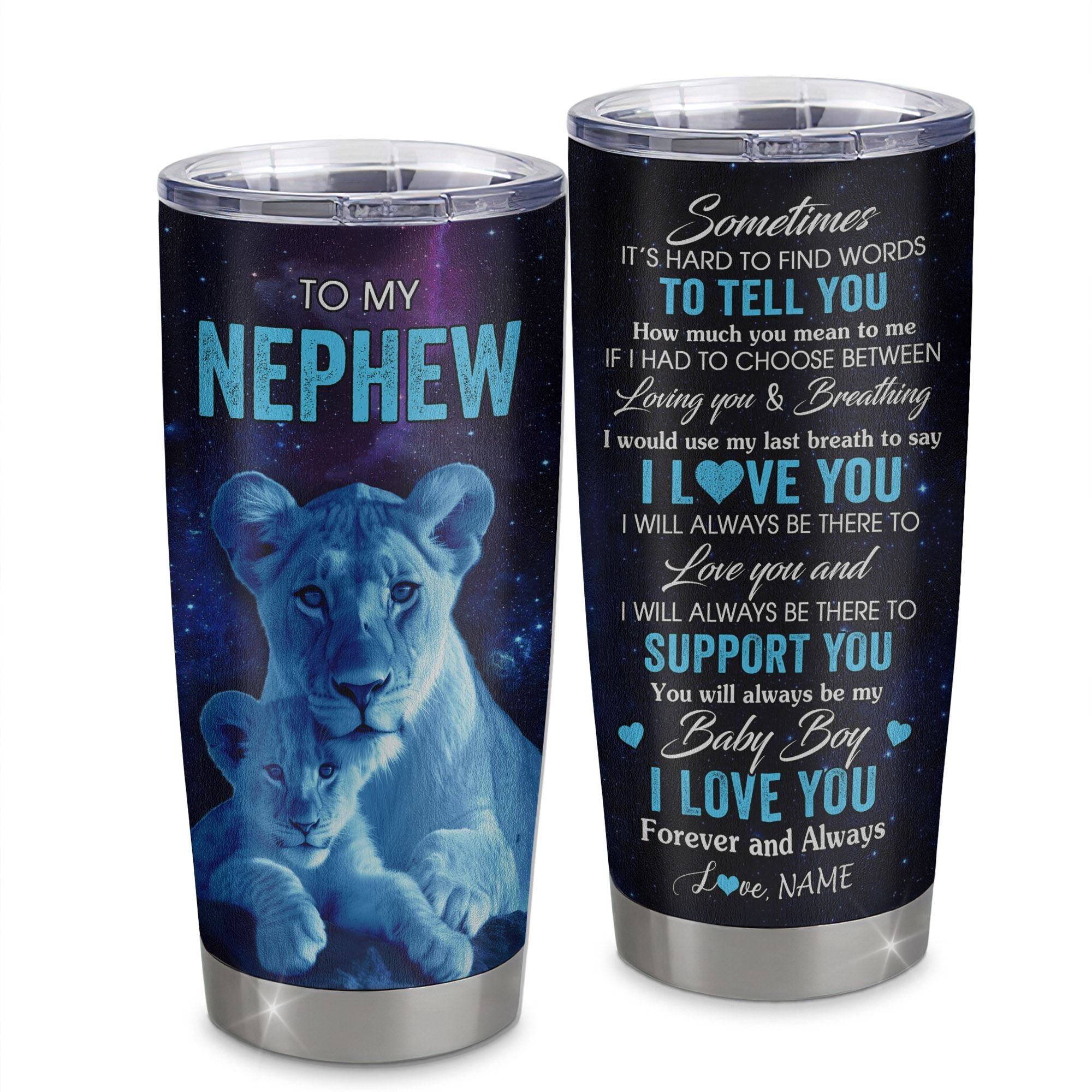 Personalized To My Nephew Tumbler From Aunt Auntie Stainless Steel Cup Sometimes It's Hard Lion Nephew Gift Birthday Graduation Christmas Custom Travel Mug | siriusteestore