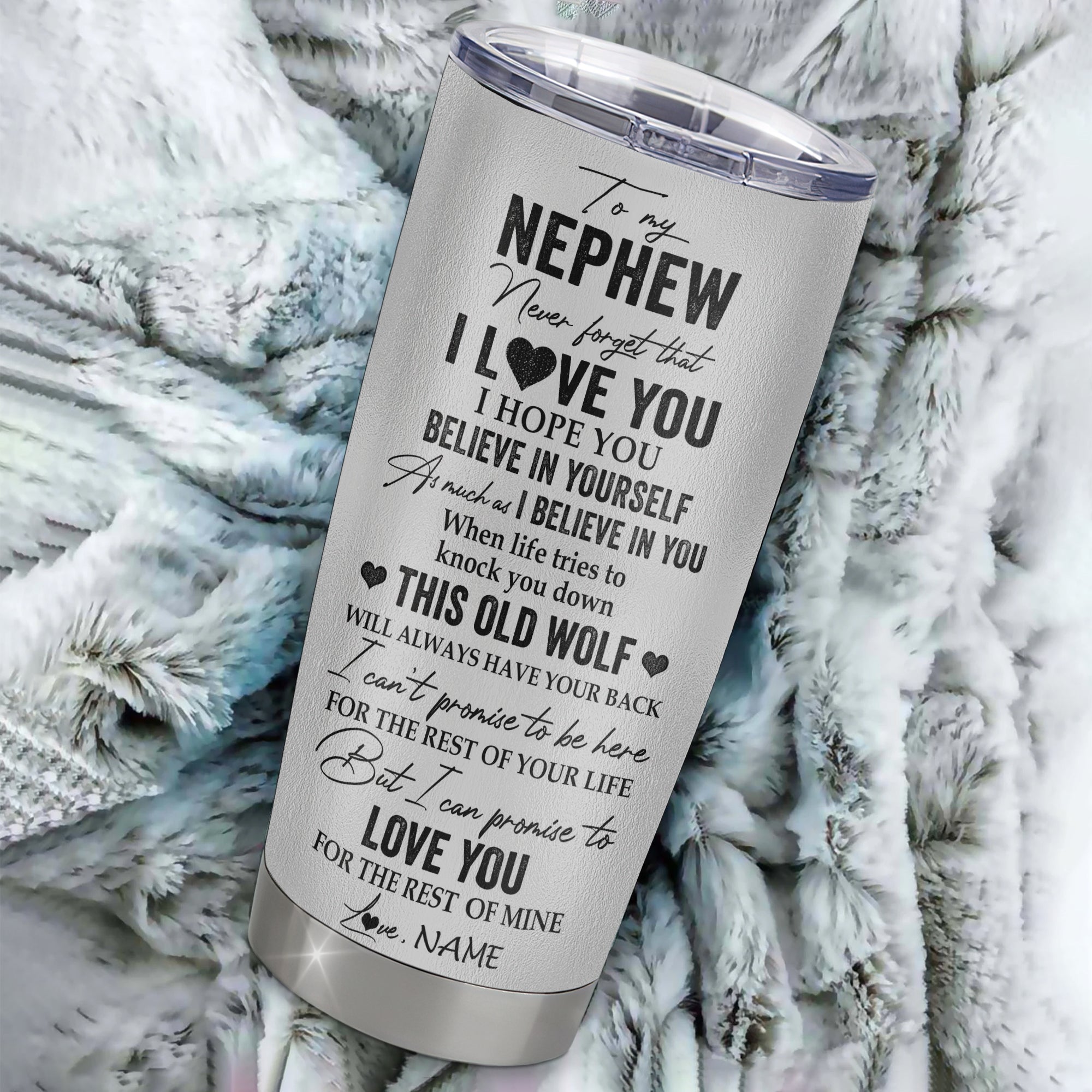 Personalized To My Nephew Tumbler From Aunt Auntie Uncle Stainless Steel Cup This Old Wolf Love You Nephew Birthday Graduation Christmas Travel Mug | siriusteestore
