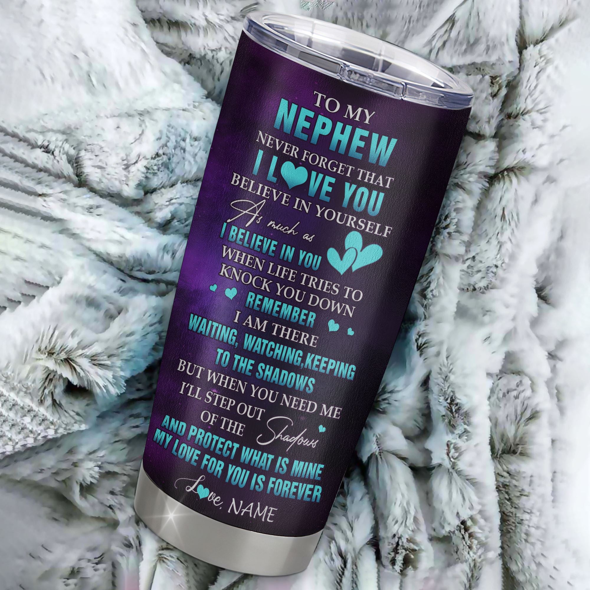 Personalized To My Nephew Tumbler From Aunt Auntie Uncle Stainless Steel Cup Wolf Moon My Love For You Is Forever Nephew Birthday Gifts Christmas Custom Travel Mug | siriusteestore