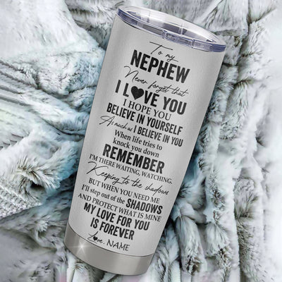 Personalized To My Nephew Tumbler From Aunt Auntie Uncle Stainless Steel Cup Wolf My Love For You Is Forever Nephew Birthday Graduation Christmas Travel Mug | siriusteestore