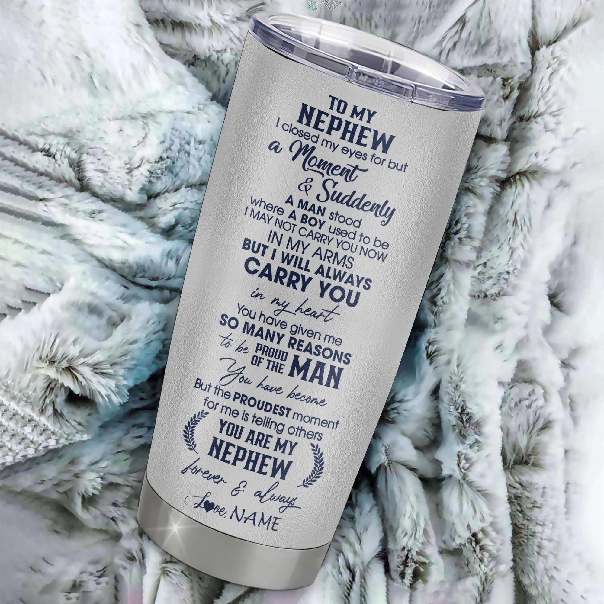 Personalized To My Nephew Tumbler From Aunt Uncle Auntie Stainless Steel Cup I Close My Eyes Wolf Nephew Birthday Gifts Graduation Christmas Custom Travel Mug | siriusteestore