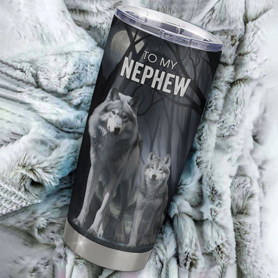 Personalized To My Nephew Tumbler From Aunt Uncle Stainless Steel Cup Never Feel That You Are Alone Wolf Nephew Birthday Gifts Graduation Christmas Custom Travel Mug | siriusteestore