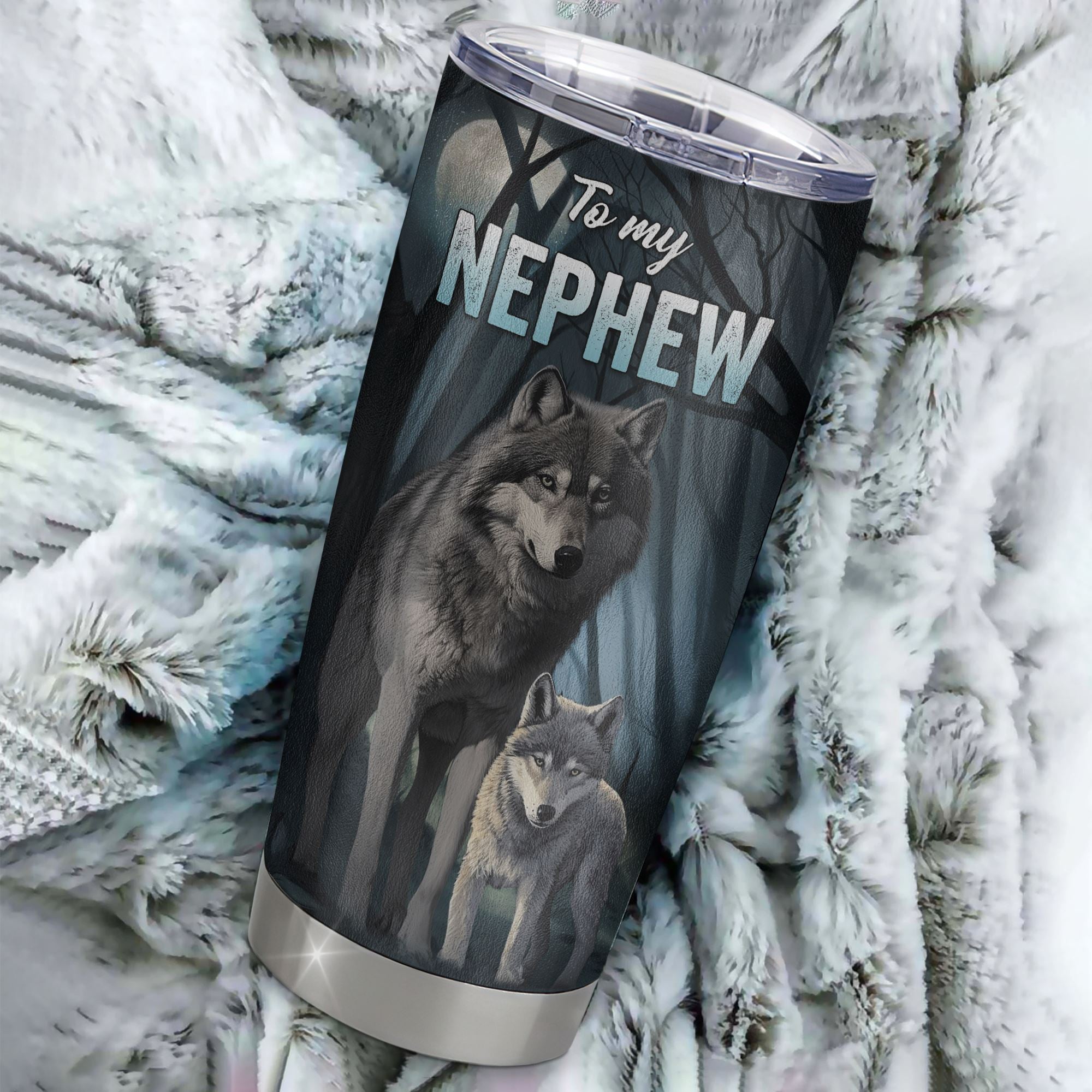 Personalized To My Nephew Tumbler From Aunt Uncle Stainless Steel Cup Never Feel That You Are Alone Wolf Nephew Birthday Graduation Christmas Travel Mug | siriusteestore