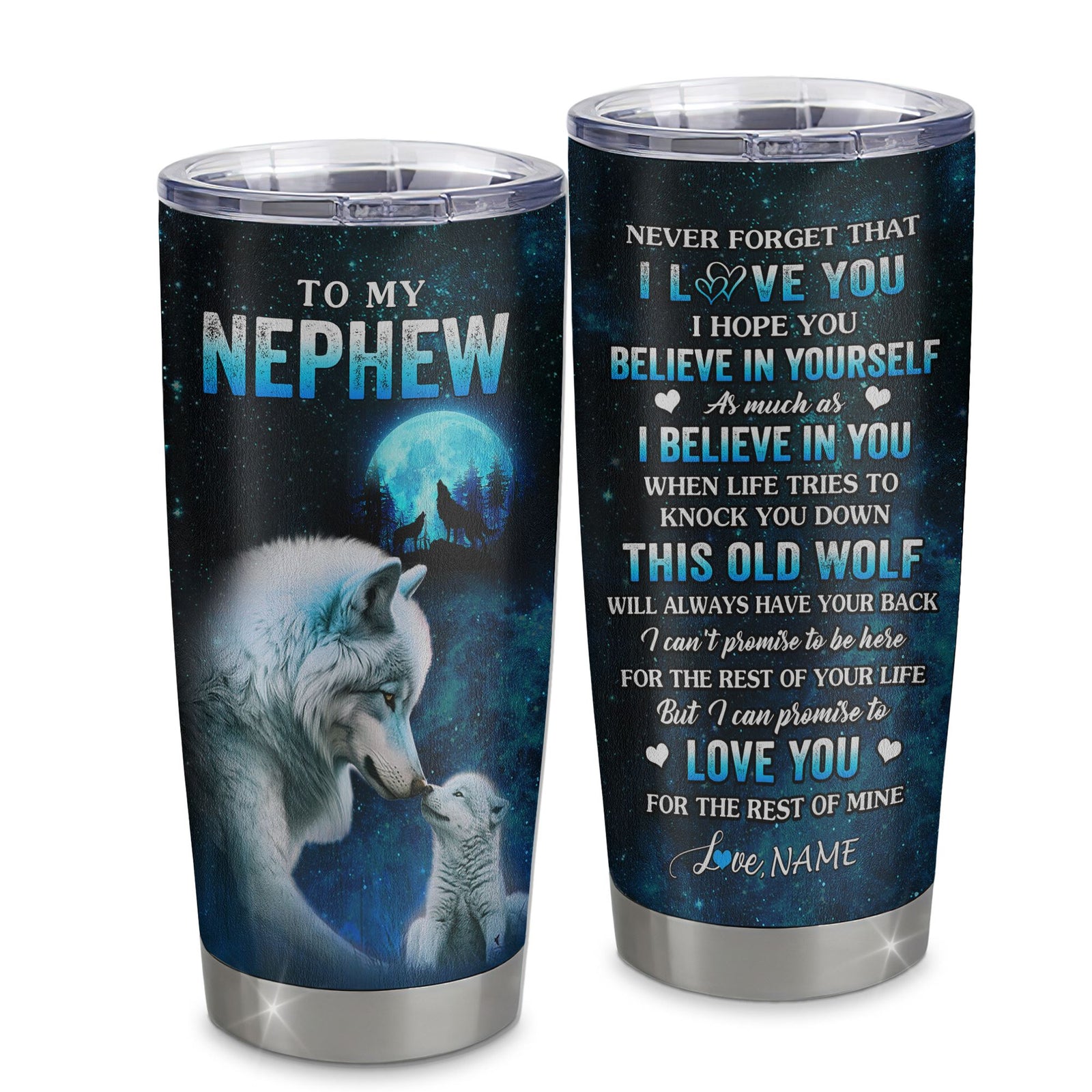 Personalized To My Nephew Tumbler From Aunt Uncle Stainless Steel Cup This Old Wolf Love Nephew Birthday Gifts Graduation Christmas Custom Travel Mug | siriusteestore