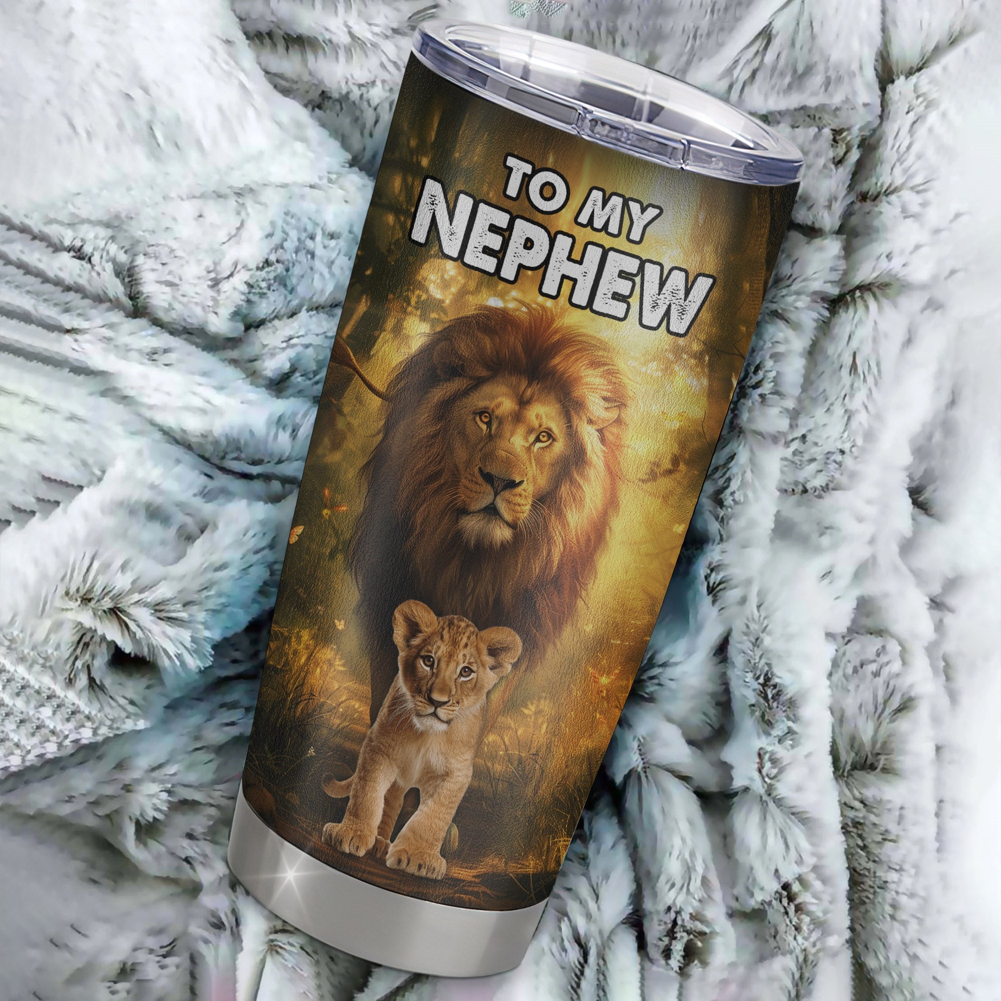 Personalized To My Nephew Tumbler From Uncle Stainless Steel Cup Lion Never Give Up Nephew Birthday Graduation Christmas Travel Mug | siriusteestore