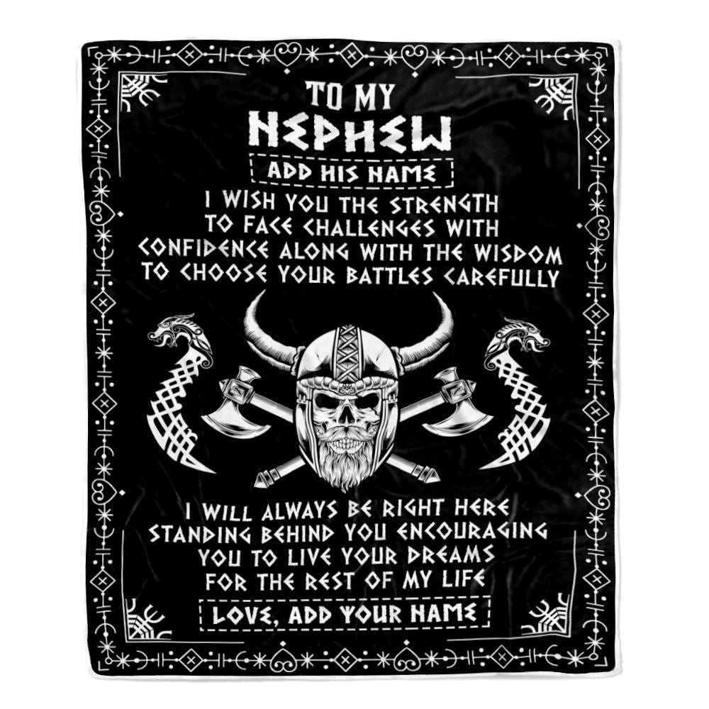 Personalized To My Nephew Viking Blanket From Aunt Uncle Auntie I Wish You The Strength Scandinavian Norse Runes Viking For Men Birthday Gifts Fleece Blanket | siriusteestore