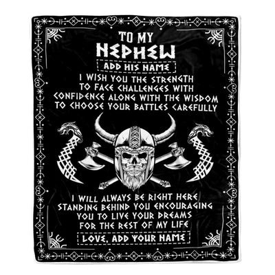 Personalized To My Nephew Viking Blanket From Aunt Uncle Auntie I Wish You The Strength Scandinavian Norse Runes Viking For Men Birthday Gifts Fleece Blanket | siriusteestore