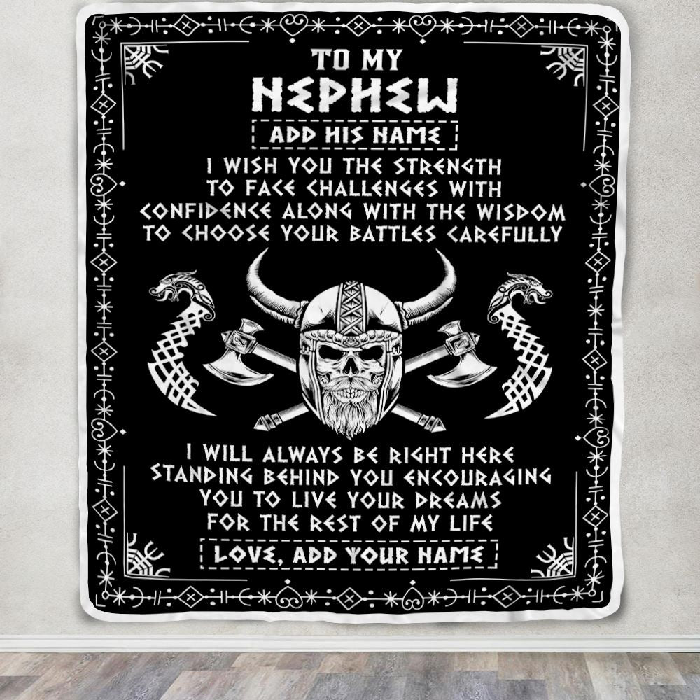 Personalized To My Nephew Viking Blanket From Aunt Uncle Auntie I Wish You The Strength Scandinavian Norse Runes Viking For Men Birthday Gifts Fleece Blanket | siriusteestore