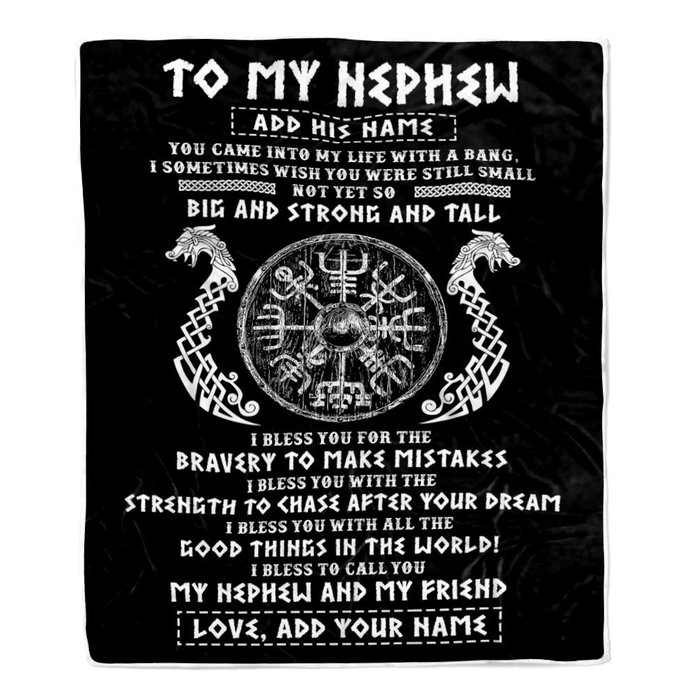 Personalized To My Nephew Viking Blanket From Uncle My Nephew And My Friend Scandinavian Norse Runes Nephew Birthday Gifts Christmas Customized Fleece Blanket | siriusteestore