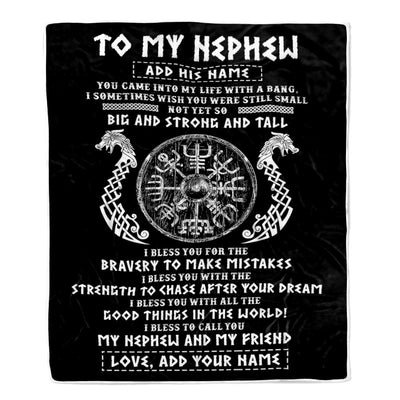Personalized To My Nephew Viking Blanket From Uncle My Nephew And My Friend Scandinavian Norse Runes Nephew Birthday Gifts Christmas Customized Fleece Blanket | siriusteestore