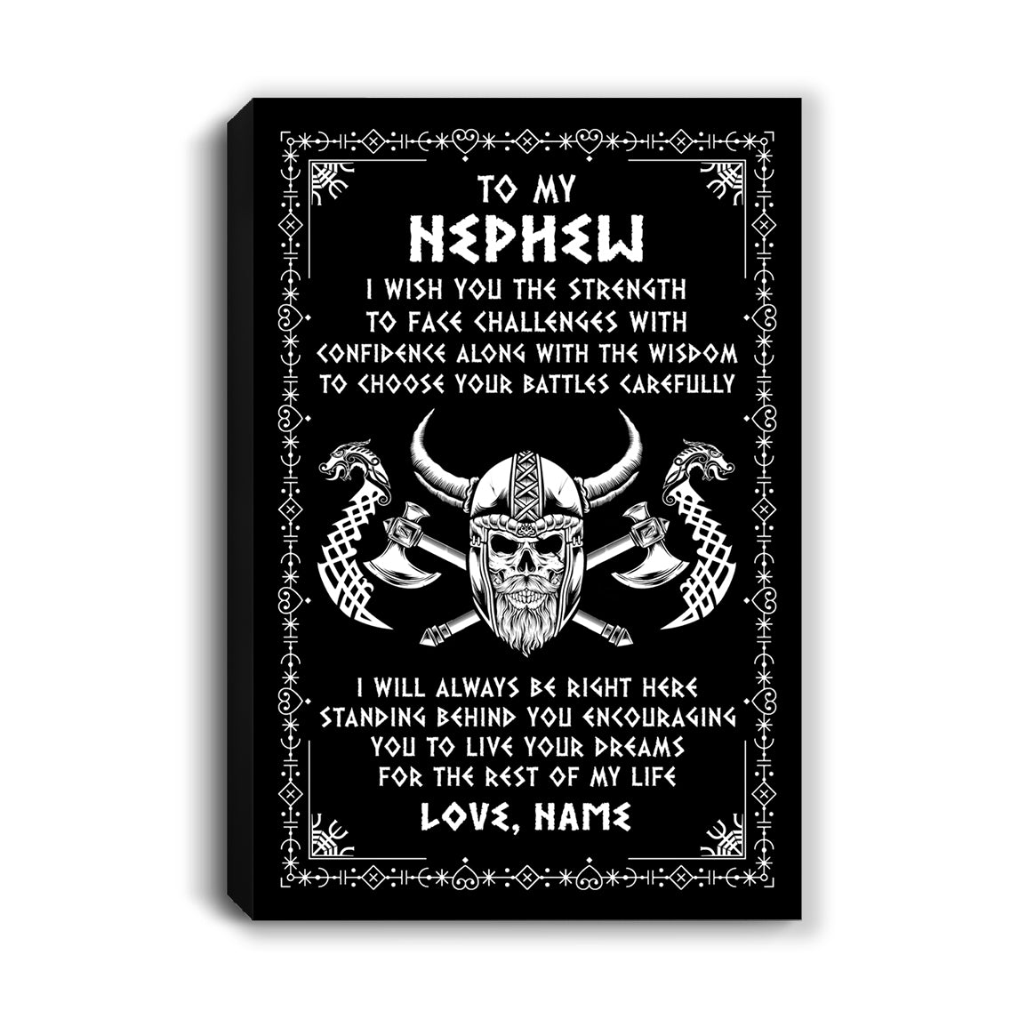 Personalized To My Nephew Viking Canvas I Wish You The Strength Scandinavian Norse Runes Viking For Men Birthday Gifts Christmas Custom Wall Art Print Framed Canvas | siriusteestore
