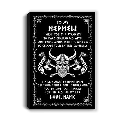 Personalized To My Nephew Viking Canvas I Wish You The Strength Scandinavian Norse Runes Viking For Men Birthday Gifts Christmas Custom Wall Art Print Framed Canvas | siriusteestore