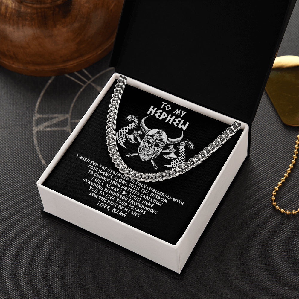Cuban Link Chain Necklace Stainless Steel | 2 | Personalized To My Nephew Viking Necklace I Wish You The Strength Scandinavian Norse Runes Viking Men Birthday Fts Christmas Customized Gift Box Message Card | siriusteestore