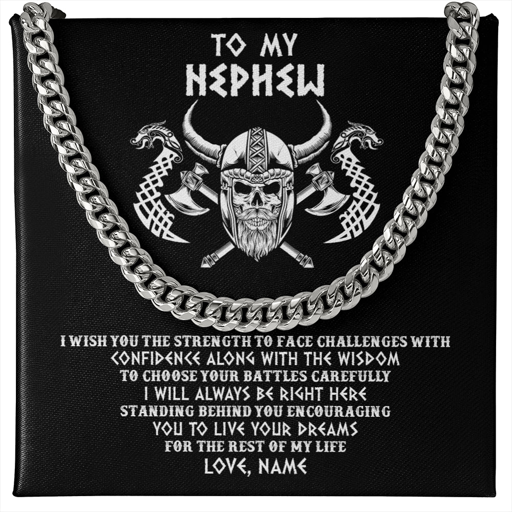 Cuban Link Chain Necklace Stainless Steel | 1 | Personalized To My Nephew Viking Necklace I Wish You The Strength Scandinavian Norse Runes Viking Men Birthday Fts Christmas Customized Gift Box Message Card | siriusteestore