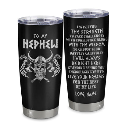 Personalized To My Nephew Viking Tumbler From Aunt Uncle I Wish You The Strength Scandinavian Norse Runes Viking For Men Birthday Gifts Christmas Custom Travel Mug | siriusteestore