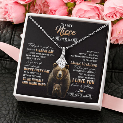 Alluring Beauty Necklace 14K White Gold Finish | 2 | Personalized To My Niece Bear Necklace From Aunt Uncle Auntie Every Day Laugh Love Live Niece Birthday Gifts Graduation Christmas Custom Gift Box Message Card | https://siriusteestore.