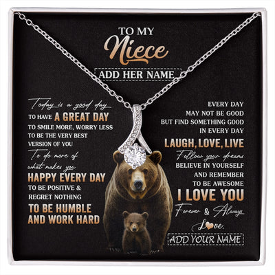 Alluring Beauty Necklace 14K White Gold Finish | 1 | Personalized To My Niece Bear Necklace From Aunt Uncle Auntie Every Day Laugh Love Live Niece Birthday Gifts Graduation Christmas Custom Gift Box Message Card | https://siriusteestore.