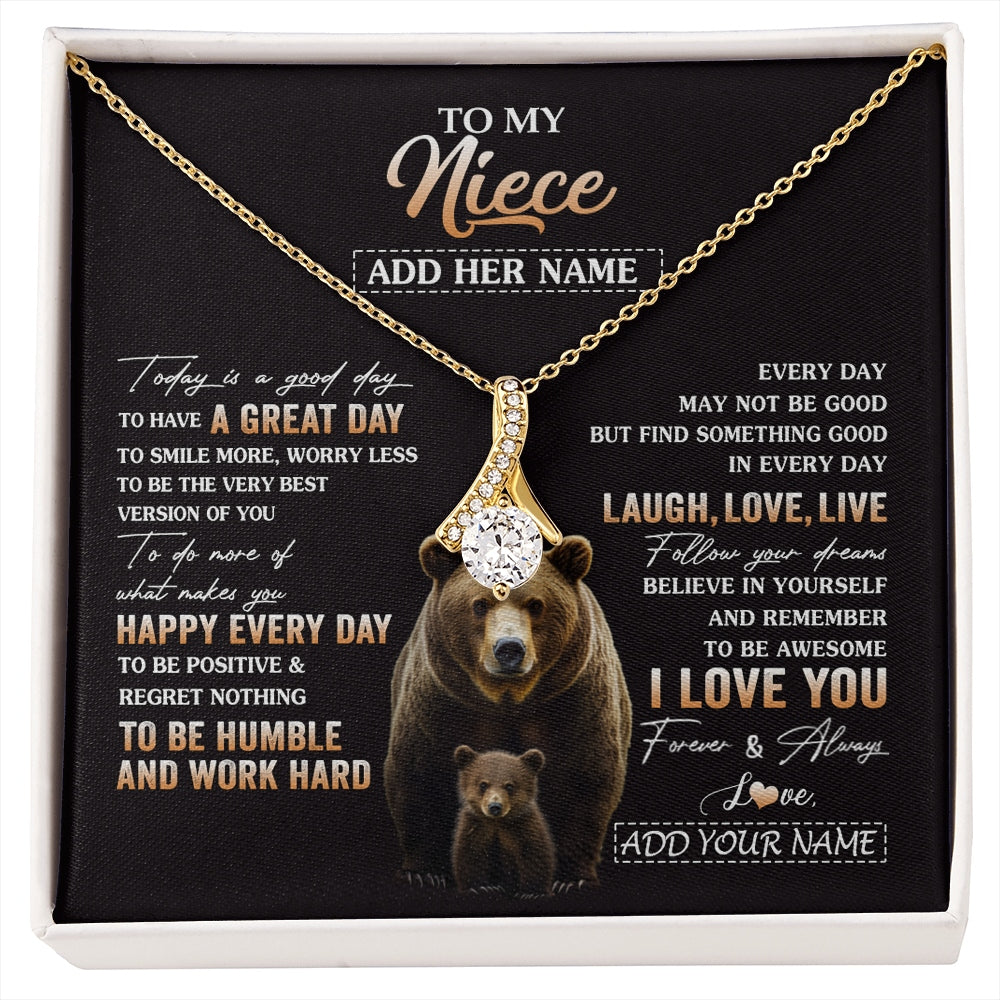 Alluring Beauty Necklace 18K Yellow Gold Finish | 1 | Personalized To My Niece Bear Necklace From Aunt Uncle Auntie Every Day Laugh Love Live Niece Birthday Gifts Graduation Christmas Custom Gift Box Message Card | https://siriusteestore.