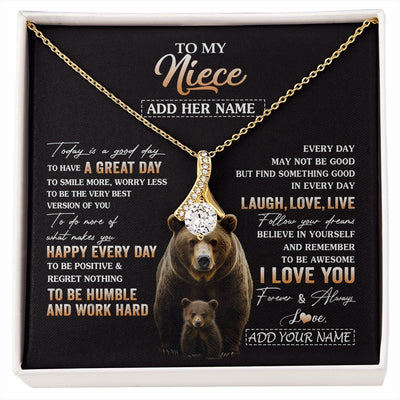 Alluring Beauty Necklace 18K Yellow Gold Finish | 1 | Personalized To My Niece Bear Necklace From Aunt Uncle Auntie Every Day Laugh Love Live Niece Birthday Gifts Graduation Christmas Custom Gift Box Message Card | https://siriusteestore.
