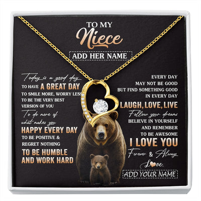 Forever Love Necklace 18K Yellow Gold Finish | 1 | Personalized To My Niece Bear Necklace From Aunt Uncle Auntie Every Day Laugh Love Live Niece Birthday Gifts Graduation Christmas Custom Gift Box Message Card | https://siriusteestore.