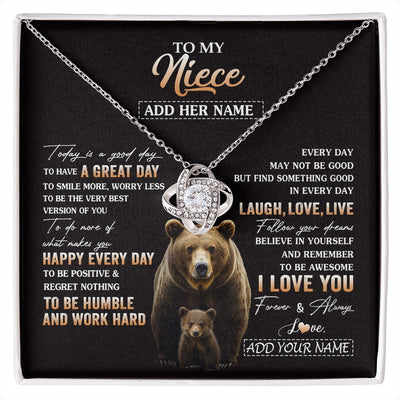 Love Knot Necklace 14K White Gold Finish | 1 | Personalized To My Niece Bear Necklace From Aunt Uncle Auntie Every Day Laugh Love Live Niece Birthday Gifts Graduation Christmas Custom Gift Box Message Card | https://siriusteestore.