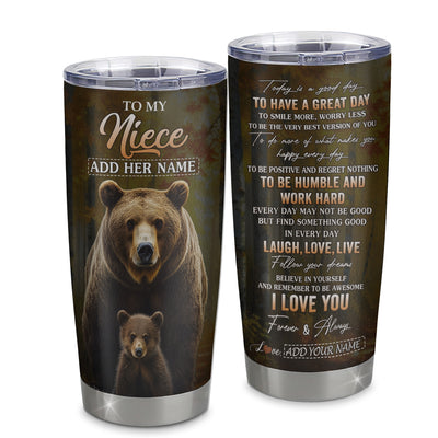 Personalized To My Niece Bear Tumbler From Aunt Uncle Auntie Every Day Laugh Love Live Niece Birthday Gifts Graduation Christmas Custom Stainless Steel Travel Mug | siriusteestore