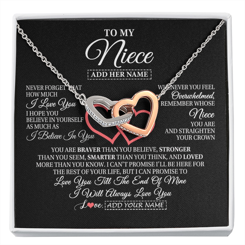 Interlocking Hearts Necklace Stainless Steel & Rose Gold Finish | 1 | Personalized To My Niece  Birthday Gifts From Uncle Aunt Always Love You Niece Gifts Necklace Jewelry Graduation Christmas Customized Gift Box Message Card | siriusteestore.myshopify