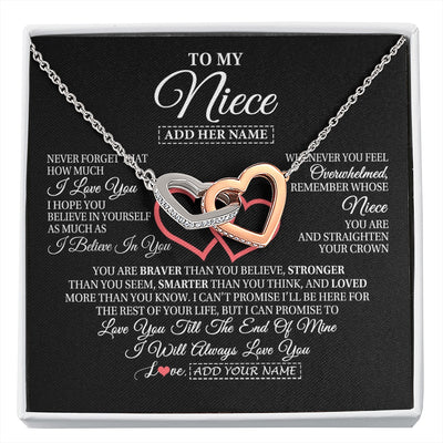 Interlocking Hearts Necklace Stainless Steel & Rose Gold Finish | 1 | Personalized To My Niece  Birthday Gifts From Uncle Aunt Always Love You Niece Gifts Necklace Jewelry Graduation Christmas Customized Gift Box Message Card | siriusteestore.myshopify