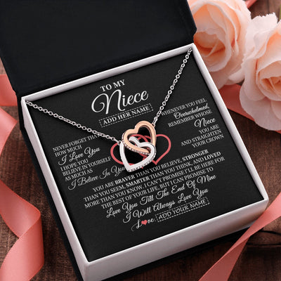 Interlocking Hearts Necklace Stainless Steel & Rose Gold Finish | 2 | Personalized To My Niece  Birthday Gifts From Uncle Aunt Always Love You Niece Gifts Necklace Jewelry Graduation Christmas Customized Gift Box Message Card | siriusteestore.myshopify
