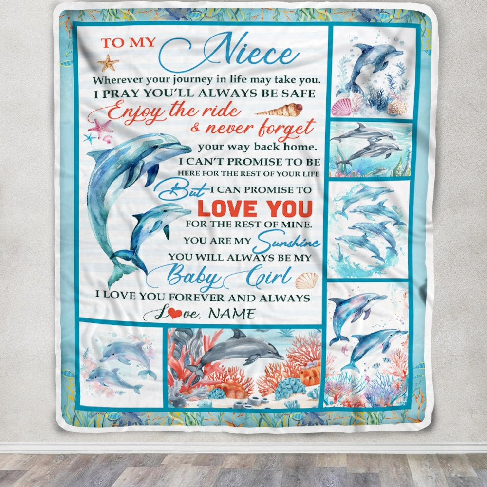 Personalized To My Niece Blanket Dolphin from Aunt Uncle Mom My Sunshine Baby Girl Niece Birthday Christmas Gift Customized Bed Fleece Throw Blanket | siriusteestore