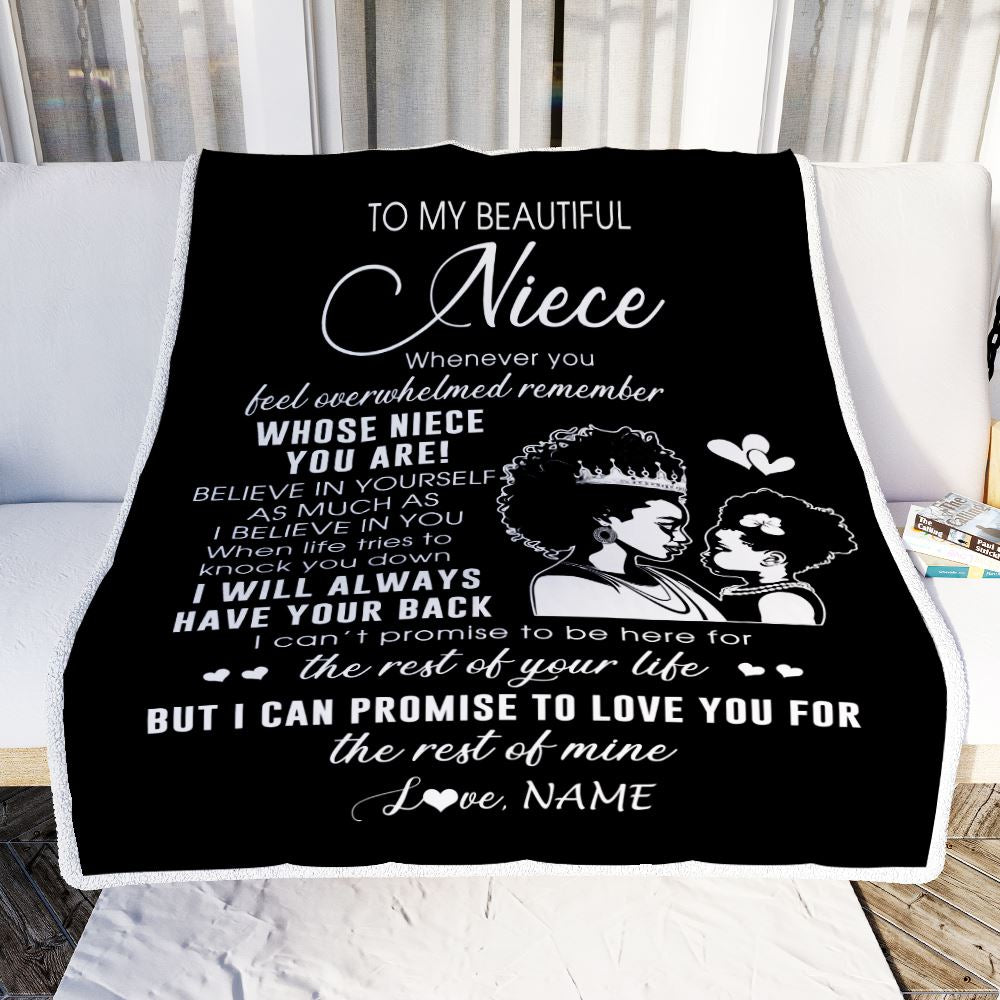 Personalized To My Niece Blanket From Aunt Auntie African Woman Whenever You Feel Overwhelmed Niece Birthday Christmas Customized Fleece Throw Blanket | siriusteestore